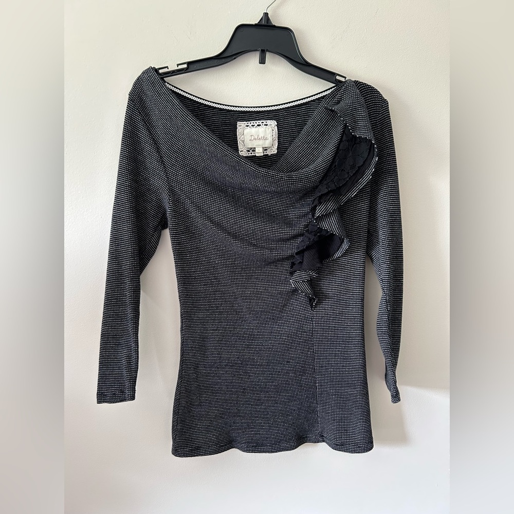 Anthropologie Deletta 3/4 Sleeve Top with Ruffled Details